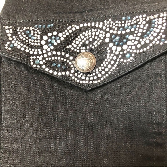 Vintage Y2K Tru Luxe Black Stretch Denim Jeans Jewel Stud Beaded Bootcut Sz 2 - Picture 6 of 11